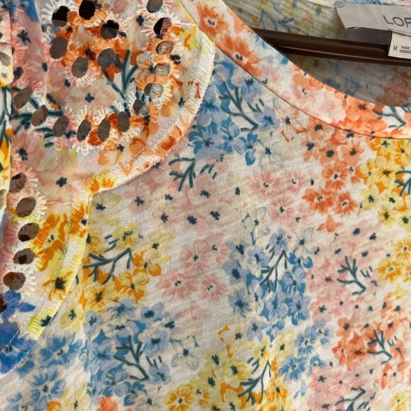 NWT Ann Taylor LOFT 🌸🌼 Floral Cotton Flutter Sleeve -Tee Shirt Size Medium - Picture 6 of 14